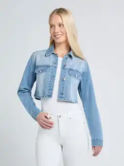 Walmart Madden NYC Women’s Cropped Denim Jacket with Rhinestones, Sizes XXS-XXL offer