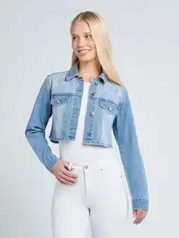 Walmart Madden NYC Women’s Cropped Denim Jacket with Rhinestones, Sizes XXS-XXL offer