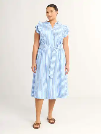 Walmart Free Assembly Women's and Women's Plus Ruffle Cotton Midi Shirtdress, Sizes XS-4X offer