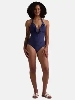 Walmart Time and Tru Women’s and Women’s Plus Eyelet Embroidered Ruffle One Piece Swimsuit, Sizes XS-3X offer