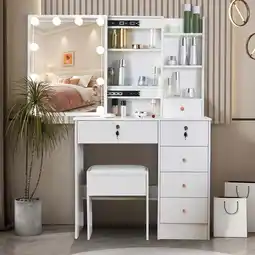 Walmart Caulitar Vanity Desk with 10 LED Lights Mirror and Stool Makeup Table 6 Drawers for Grils White offer