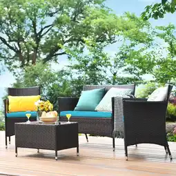 Walmart Gymax 4PCS Patio Rattan Conversation Furniture Set Outdoor Turquoise Cushioned offer