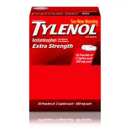 Walmart Tylenol Extra Strength Pain Relief Caplets, 500mg Acetaminophen, 50 pkts of 2 each offer