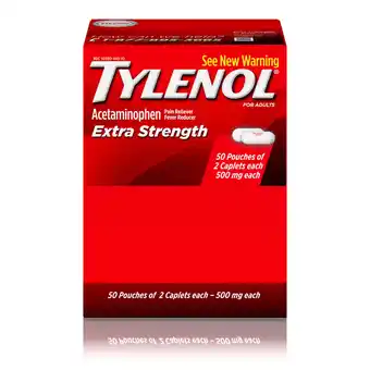 Walmart Tylenol Extra Strength Pain Relief Caplets, 500mg Acetaminophen, 50 pkts of 2 each offer