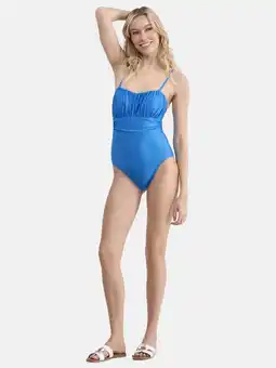 Walmart Time and Tru Women’s and Women’s Plus Shiny Shirred Bandeau One Piece Swimsuit, Sizes XS-2X offer