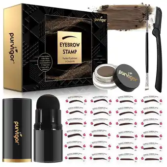 Walmart Purvigor Professional Eyebrow Stencil Kit Dark Brown Natural Waterproof Brow Stamp offer