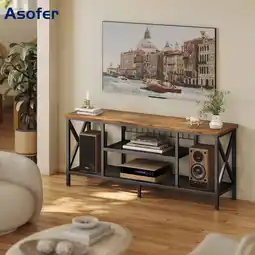Walmart Asofer Industrial TV Stand for TVs up to 65 with 2 Open Storage Shelves and Metal Frame, Retro offer