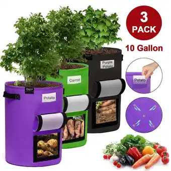 Walmart Potato Grow Bags,3-Pack 10 Gallon Plant Growing Bags Thickened Non-Woven Fabric Pots with Handles offer