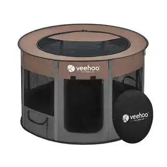 Walmart Veehoo Dog Playpen, Foldable Portable Pet Cat Crate Cage Dog Kennel with Carring Case, Medium, Brown offer