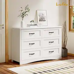 Walmart White Dresser, Lofka 6 Drawer Dresser for Bedroom, Wood Double Dresser for Living Room offer
