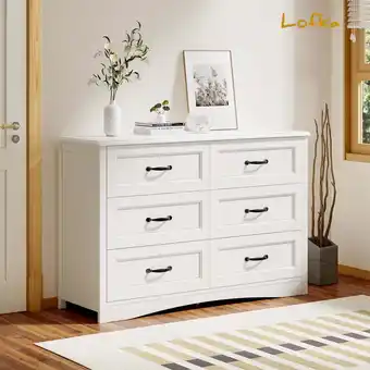 Walmart White Dresser, Lofka 6 Drawer Dresser for Bedroom, Wood Double Dresser for Living Room offer