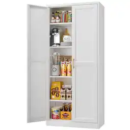 Walmart Polup 71 H Modern Metal Pantry Cabinet with Doors and Adjustable Shelves Home White offer