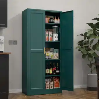 Walmart Polup 71 Tall Green Kitchen Pantry Storage Cabinet with Doors and 4 Shelves,Metal offer
