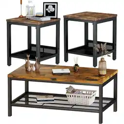 Walmart Lamerge Storage 3 Piece Modern Living Room Wooden Industrial Coffee Table Set，Brown offer