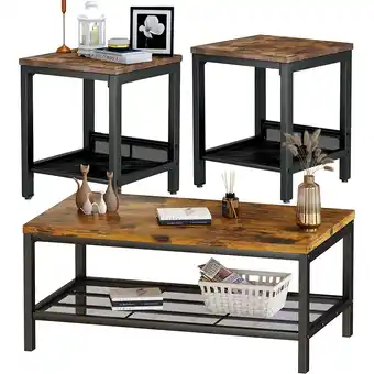 Walmart Lamerge Storage 3 Piece Modern Living Room Wooden Industrial Coffee Table Set，Brown offer