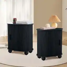 Walmart YOCWO Black Oval End Table Set of 2, Fluted Side Tables with Sliding Door Storage for Living Room offer