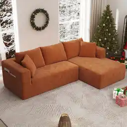 Walmart AENKYO 104 Modular L-Shape Sectional Sofa with Chaise, Deep-Seat Cloud Couch, Orange Corduroy offer