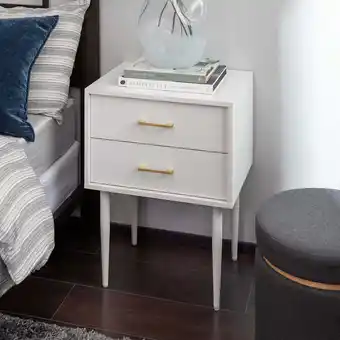 Walmart Walker Edison Mid Century Modern Two-Drawer Nightstand, White offer
