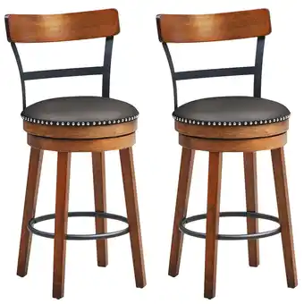 Walmart Gymax Set of 2 BarStool 25.5'' Swivel Counter Height Dining Chair with Rubber Wood Legs offer