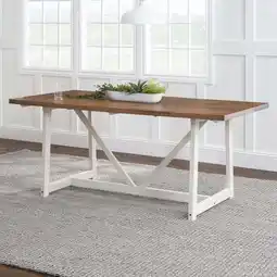 Walmart Walker Edison Modern Solid Wood Trestle Dining Table, Rustic Oak/White offer