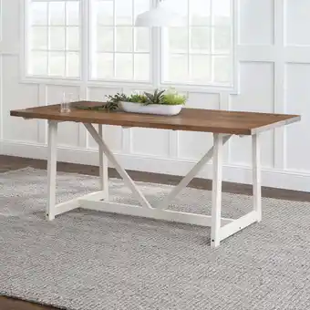 Walmart Walker Edison Modern Solid Wood Trestle Dining Table, Rustic Oak/White offer