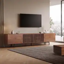 Walmart NessCarsti Mid-Century Modern TV Stand for 100 TVs, 94.48 Walnut Console with Storage offer