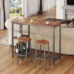 Walmart Bar Table Set for 2, Lofka Small Kitchen Table Set with 2 Shelves and 2 Stools 250lb, Retro offer
