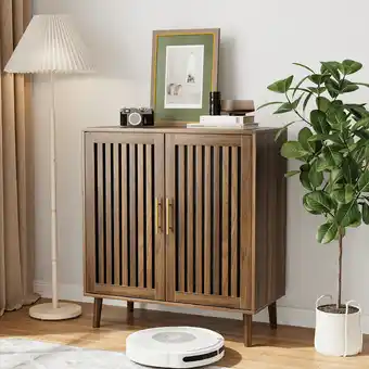 Walmart Algherohein Modern Sideboard and Buffets Cabinet,Entryway Cabinet with 2 Grille Striped Door offer