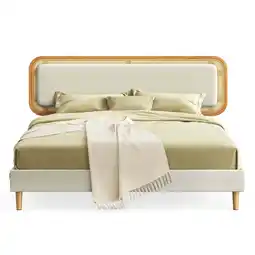 Walmart Queen Bed Frame, with Rattan-Like Adjustable Upholstered Headboard, Boho Style offer