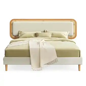 Walmart Queen Bed Frame, with Rattan-Like Adjustable Upholstered Headboard, Boho Style offer