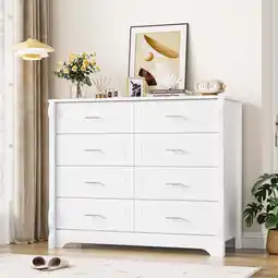 Walmart Homfa 8 Drawer Double Dresser, White Horizontal Dresser Chest for Bedroom offer