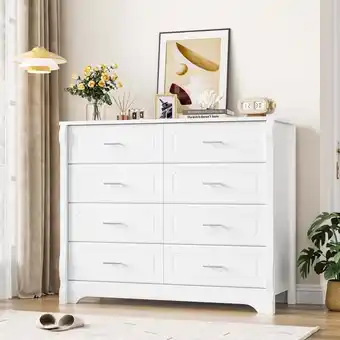Walmart Homfa 8 Drawer Double Dresser, White Horizontal Dresser Chest for Bedroom offer