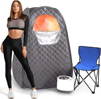 Walmart Huanherad Portable Steam Sauna, 2.6L 1000W, 90 Minute Timer, Chair, Remote Control, 33 x 33 x 51 offer