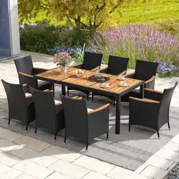 Walmart Costway 9 PCS Outdoor Dining Set with Acacia Wood Tabletop, Umbrella Hole, Seat Cushions offer