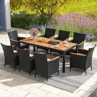 Walmart Costway 9 PCS Outdoor Dining Set with Acacia Wood Tabletop, Umbrella Hole, Seat Cushions offer