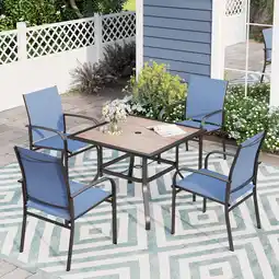 Walmart Sophia & William 5 Piece Patio Dining Set Patio Dining Table with 4 Blue Textilene Chairs offer