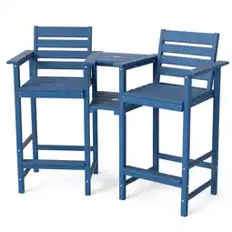 Walmart FOOWIN HDPE Plastic Tall Adirondack Chair Set of 2 W/ Outdoor Barstools and Connecting Tray, Blue offer