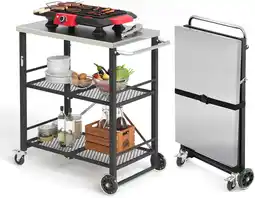 Walmart Dycanpo Foldable Outdoor Grill Cart, Movable 3 Tiers Grill Table,Stainless Steel, 33.8'',Black offer