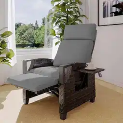 Walmart Grand Patio Indoor & Outdoor Recliner with Air Pump, Removable Cushion, and Flip-Up Table, Gray offer