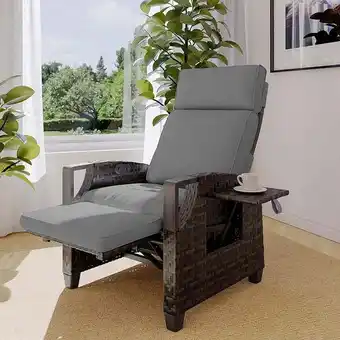 Walmart Grand Patio Indoor & Outdoor Recliner with Air Pump, Removable Cushion, and Flip-Up Table, Gray offer