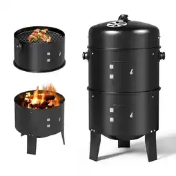Walmart KingChii 3 in 1 Vertical Charcoal Smoker Grill BBQ Smoker for Outdoor, Patio Backyard Camping, Black offer