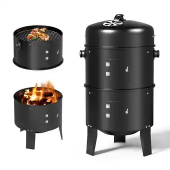 Walmart KingChii 3 in 1 Vertical Charcoal Smoker Grill BBQ Smoker for Outdoor, Patio Backyard Camping, Black offer