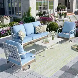 Walmart MF Studio 5-Seater Metal Patio Conversation Set Outdoor Furniture with Swivel Chair Sofa Blue offer