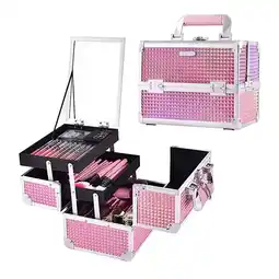 Walmart Joligrace Makeup Train Case Cosmetics Box with Mirror Lockable 2 Trays Makeup Case Organizer offer