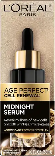 Walmart L'Oreal Paris Age Perfect Cell Renewal Midnight Serum, Anti-Aging Complex, 1 fl oz offer