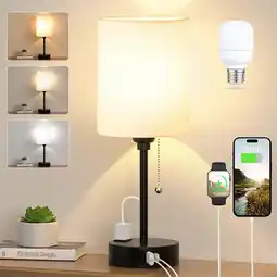 Walmart CAALOGT Table Lamp with USB Ports, AC Outlet, 3 Color Temperatures, 14.6 inch Bedroom Lamp offer