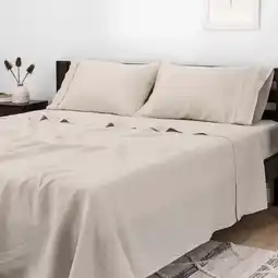 Walmart Mellanni 100% Flax Linen 4-Piece 135 GSM Natural Linen Sheet Set, Queen - Deep Pocket offer