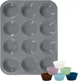 Walmart Katbite Silicone Muffin Pan, Non-stick BPA Free Cupcake Pans 12 Cups With 6 baking cups,Grey offer