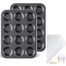 Walmart 2 Pack Non-stick Muffin Pan Set, LeaderPro 24-Cup Cupcake Baking Pan with 20 Piping Bags offer