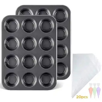 Walmart 2 Pack Non-stick Muffin Pan Set, LeaderPro 24-Cup Cupcake Baking Pan with 20 Piping Bags offer